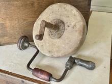 Wooden Hand Drill and Grinding Wheel