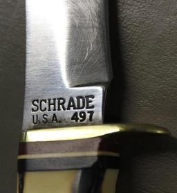 Excellent Schrade 497 Fixed Blade Hunting Knife with Sheath