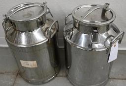 Two 12x12x21" Stainless Steel Milk Cans